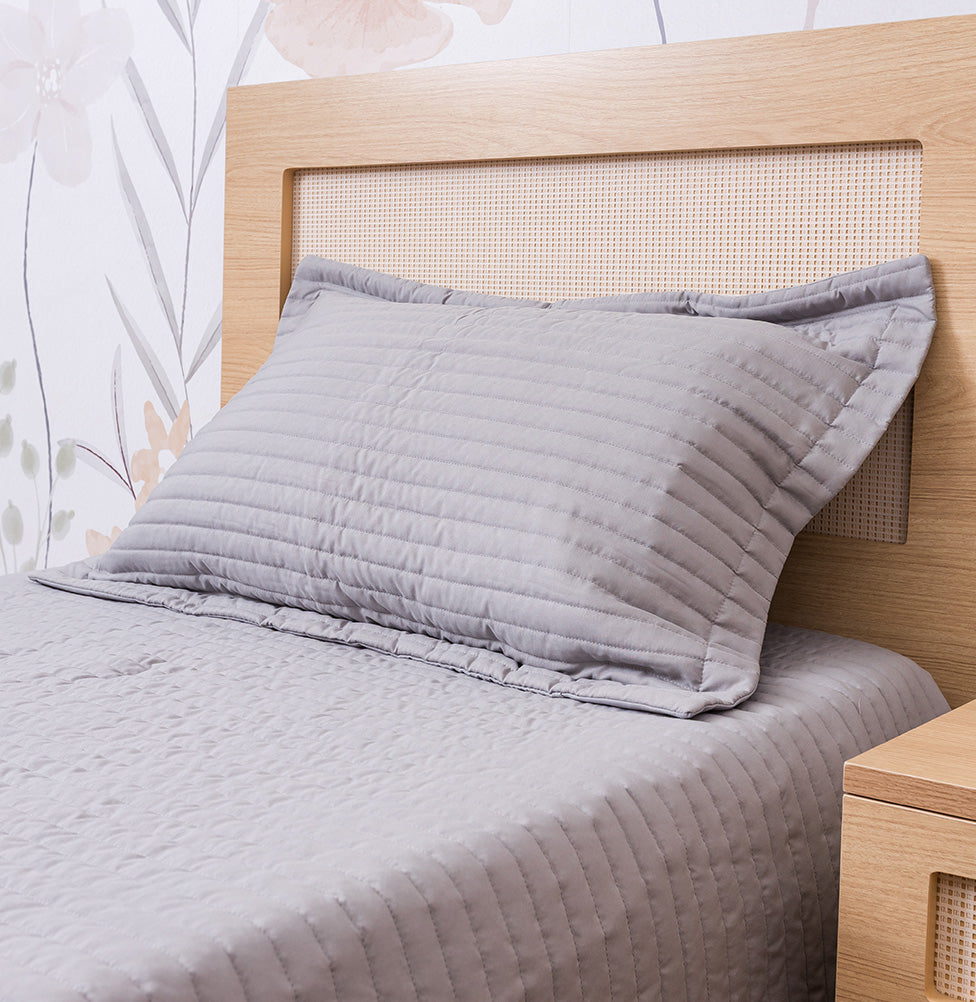 Kit Colcha Solteiro Listra Cinza - 2 Peças