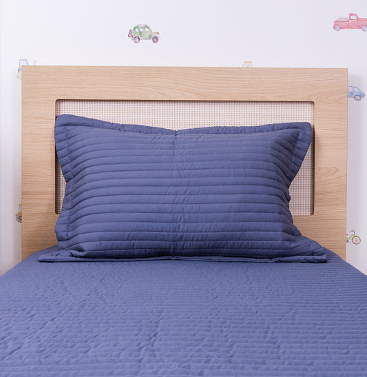 Porta Travesseiro Solteiro Listra - Azul Jeans