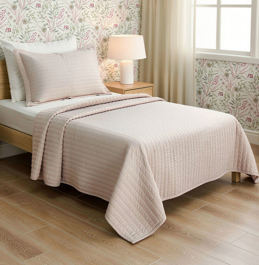 Kit Colcha Solteiro Listra Bege - 2 Peças