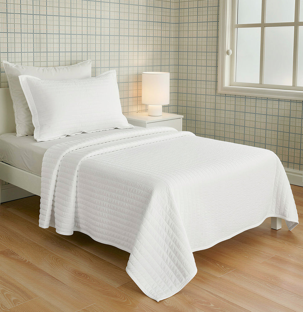 Kit Colcha Solteiro Listra Branco - 2 Peças