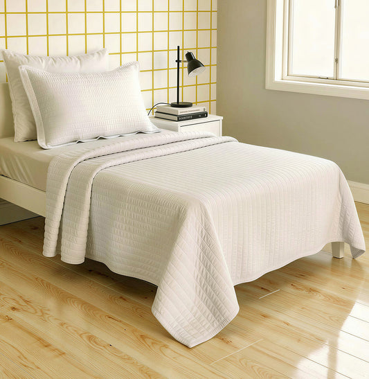 Kit Colcha Solteiro Listra Branco - 2 Peças