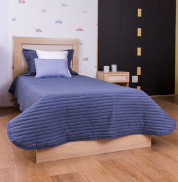 Kit Colcha Solteiro Listra Azul Jeans - 2 Peças