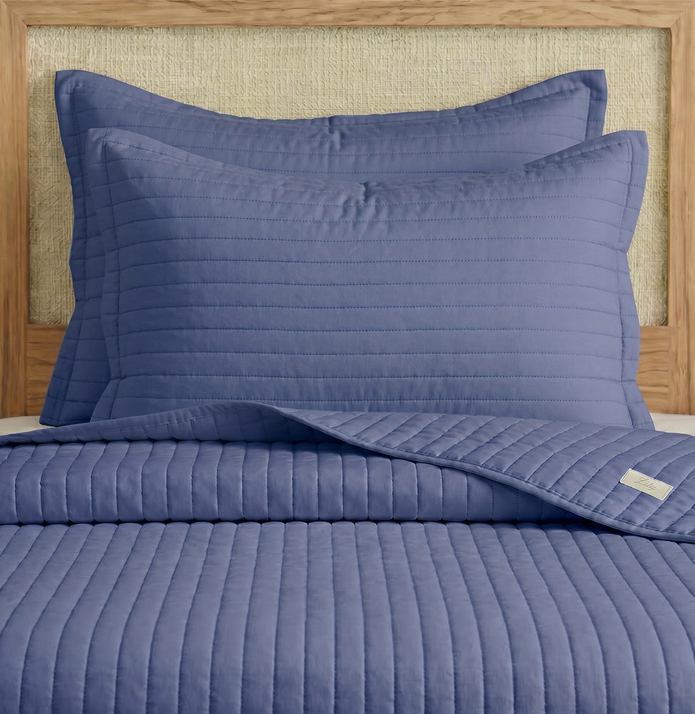 Kit Colcha Solteiro Listra Azul Jeans - 2 Peças