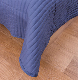 Kit Colcha Solteiro Listra Azul Jeans - 2 Peças