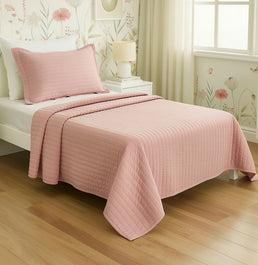 Kit Colcha Solteiro Listra Rosa Chá - 2 Peças