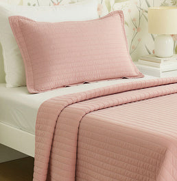 Kit Colcha Solteiro Listra Rosa Chá - 2 Peças