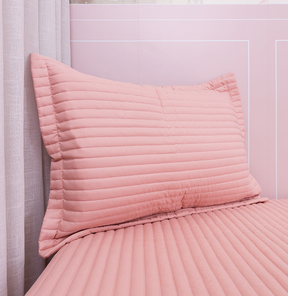 Kit Colcha Solteiro Listra Rosa Chá - 2 Peças