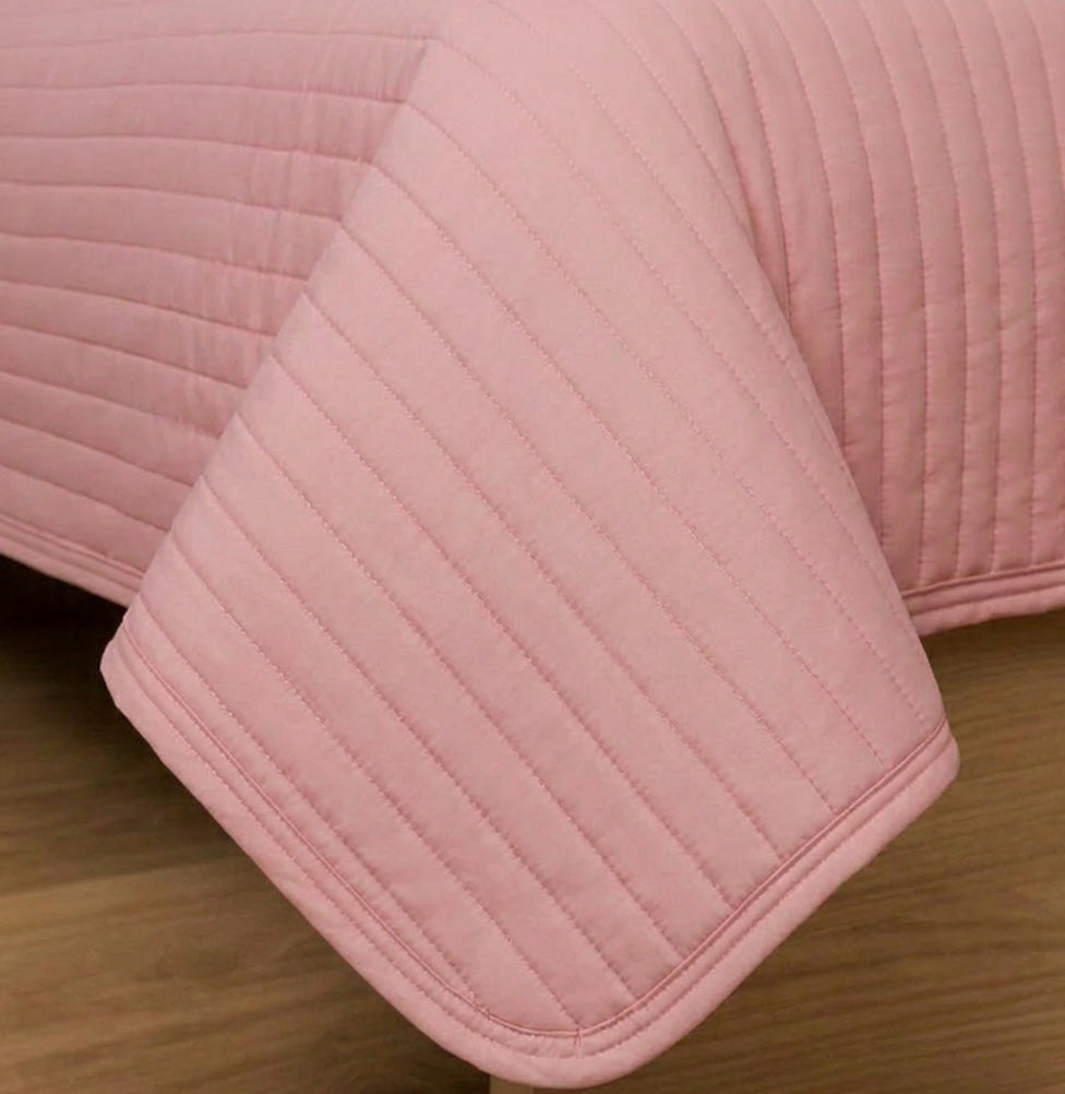 Kit Colcha Solteiro Listra Rosa Chá - 2 Peças