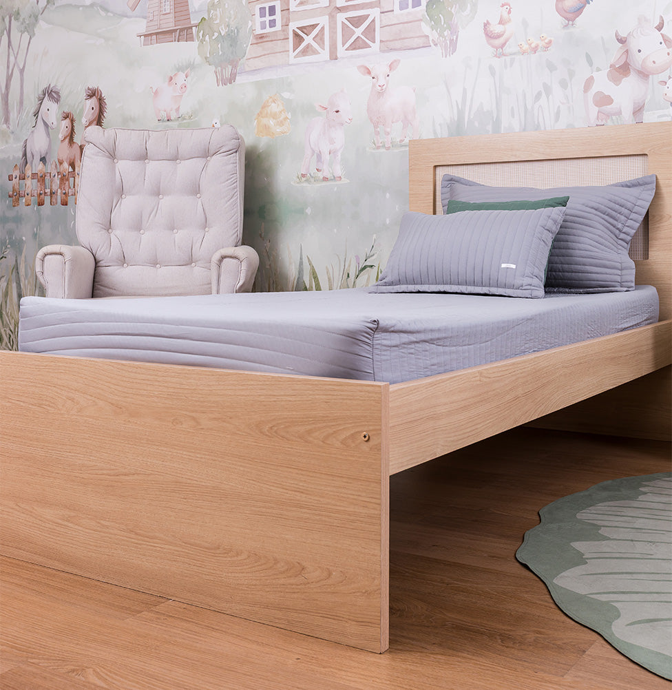 Colcha Solteiro Com Elastico Listra - Cinza