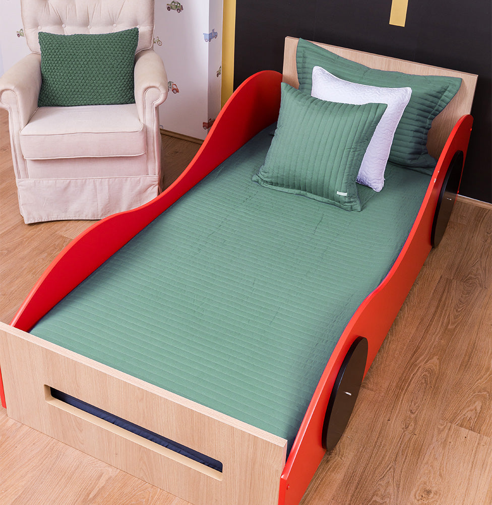 Colcha Solteiro Com Elastico Listra - Verde Seco