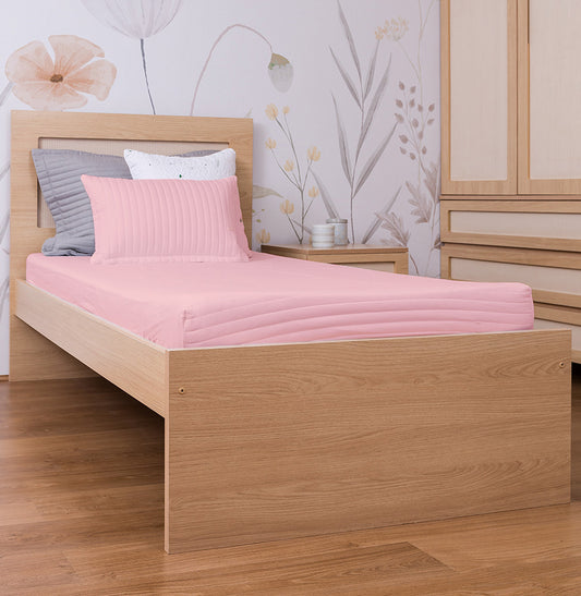 Colcha Solteiro Com Elastico Listra - Rosa Chá