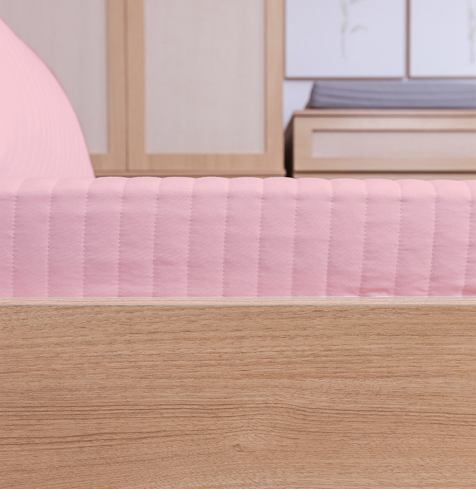 Colcha Solteiro Com Elastico Listra - Rosa Chá