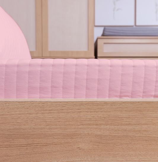 Colcha Solteiro Com Elastico Listra - Rosa Chá