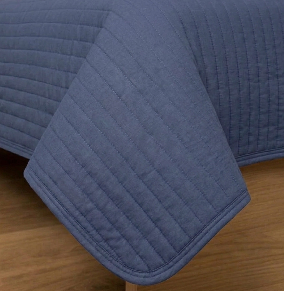 Kit Colcha Solteiro Listra Azul Jeans - 2 Peças