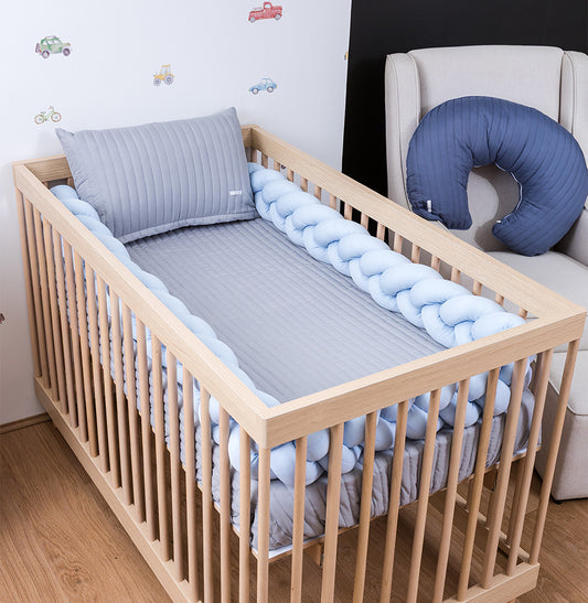 Colcha com Elástico para Berço Listra - Cinza