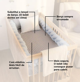 Colcha com Elástico para Berço Listra - Cinza