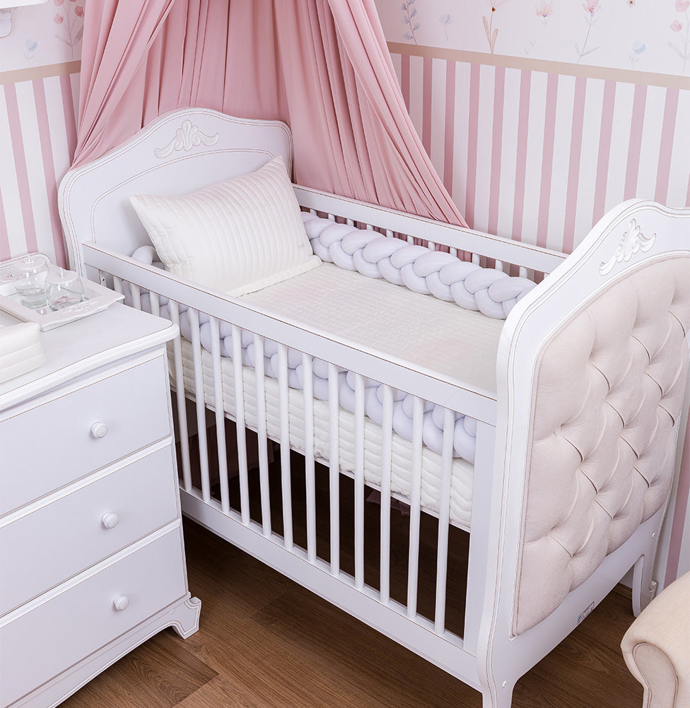 Colcha com Elástico para Berço Listra - Cru