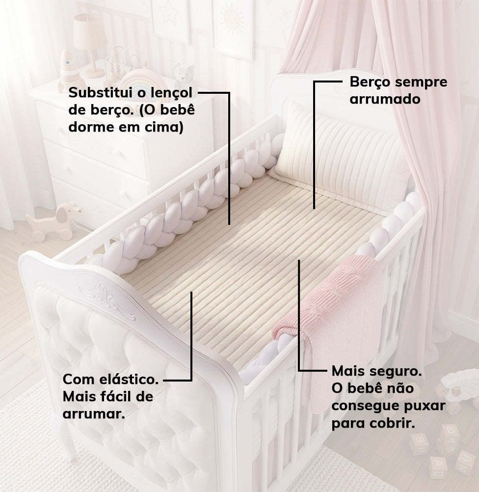 Colcha com Elástico para Berço Listra - Cru
