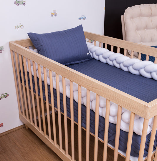 Colcha com Elástico para Berço Listra - Azul Jeans