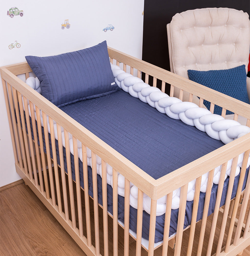 Colcha com Elástico para Berço Listra - Azul Jeans