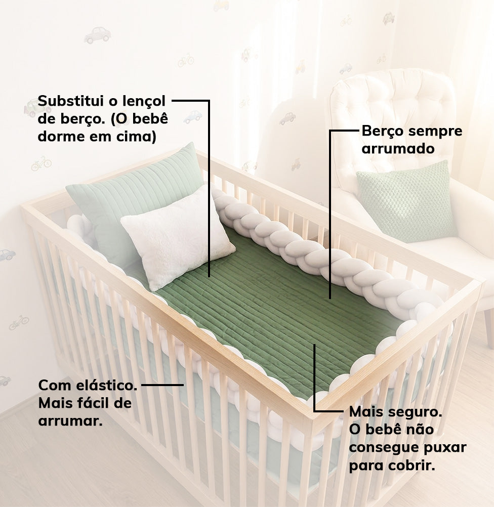 Colcha com Elástico para Berço Listra - Verde Seco