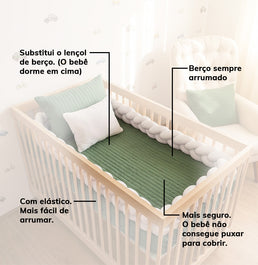 Colcha com Elástico para Berço Listra - Verde Seco