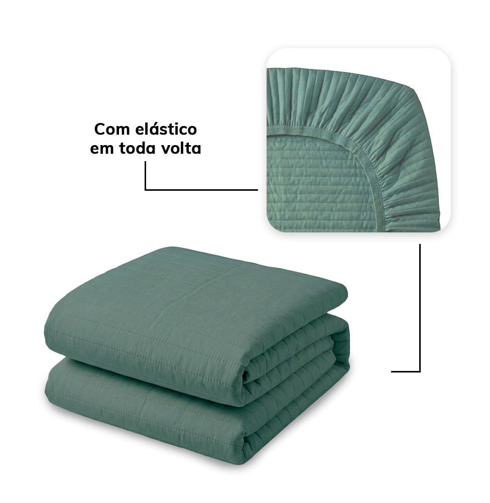 Colcha com Elástico para Berço Listra - Verde Seco