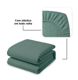 Colcha com Elástico para Berço Listra - Verde Seco
