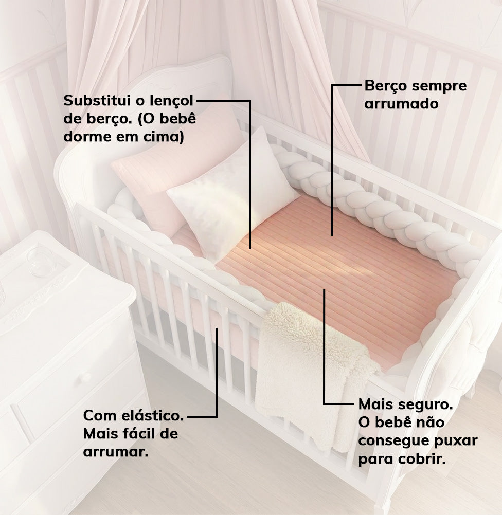 Colcha com Elástico para Berço Listra - Rosa Chá