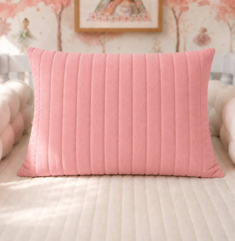 ALMOFADA RETANGULAR LISTRA ROSA CHÁ 45X35