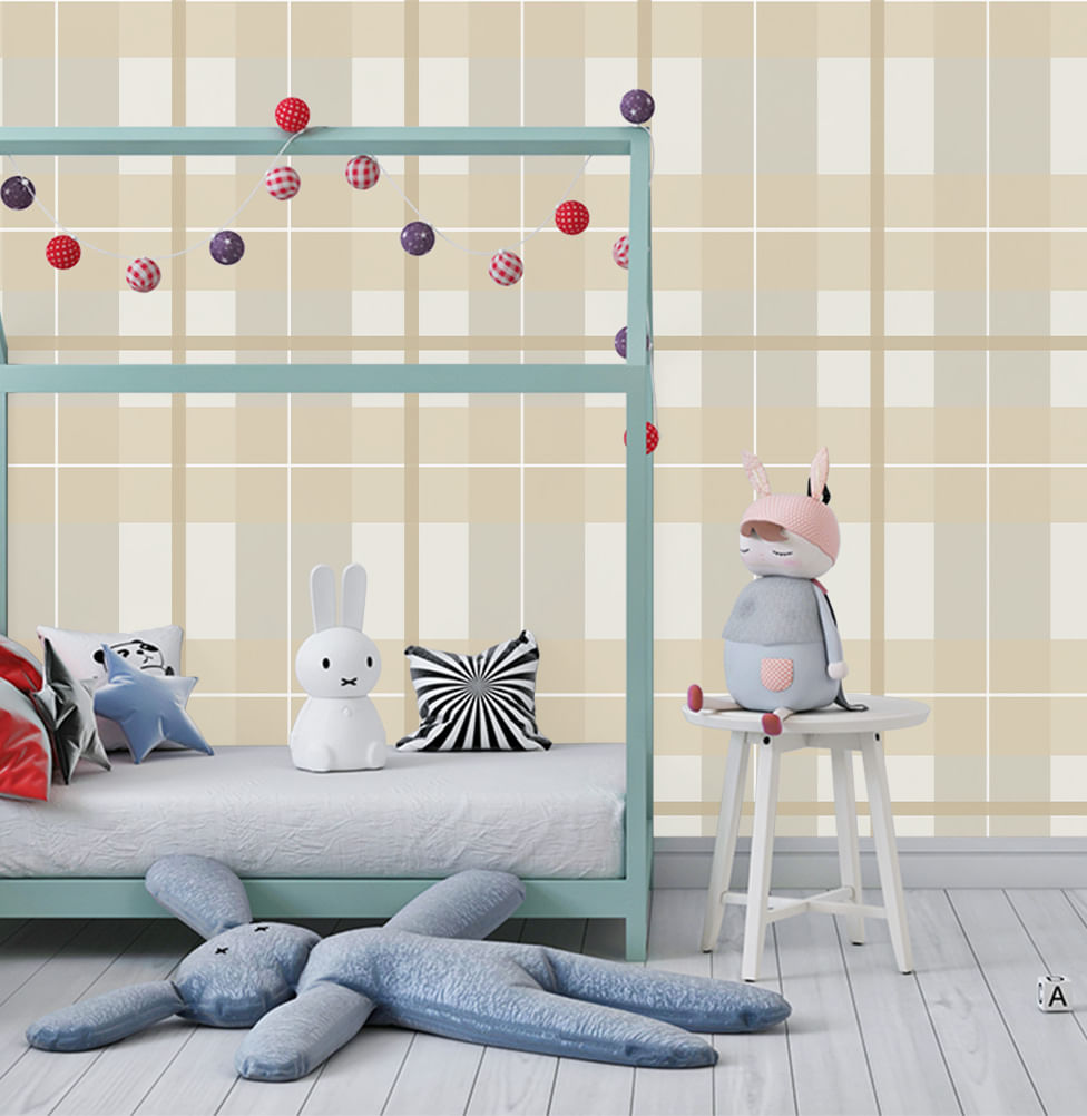Papel de Parede Infantil Xadrez Polo - Bege