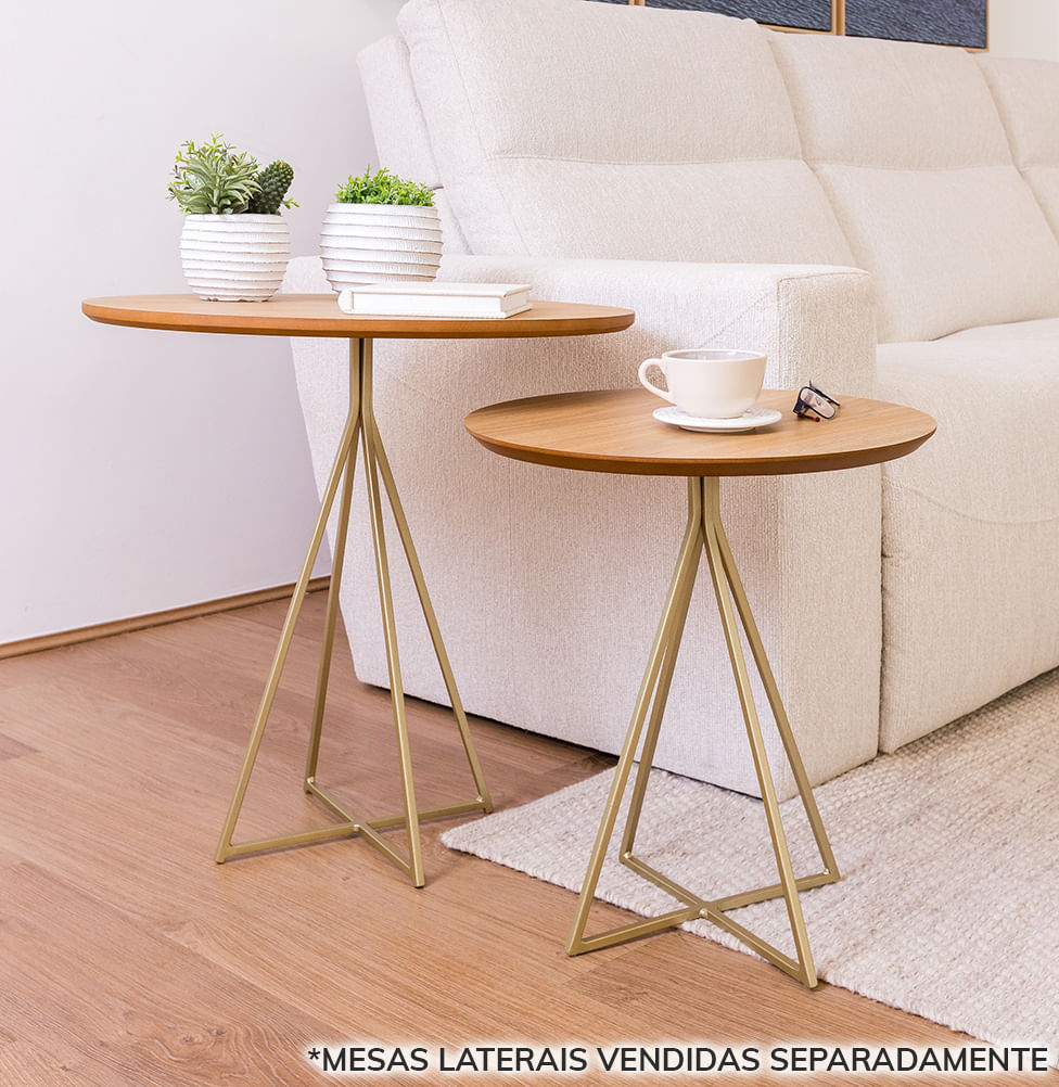 Mesa Lateral Prisma com Base Champagne - Freijó