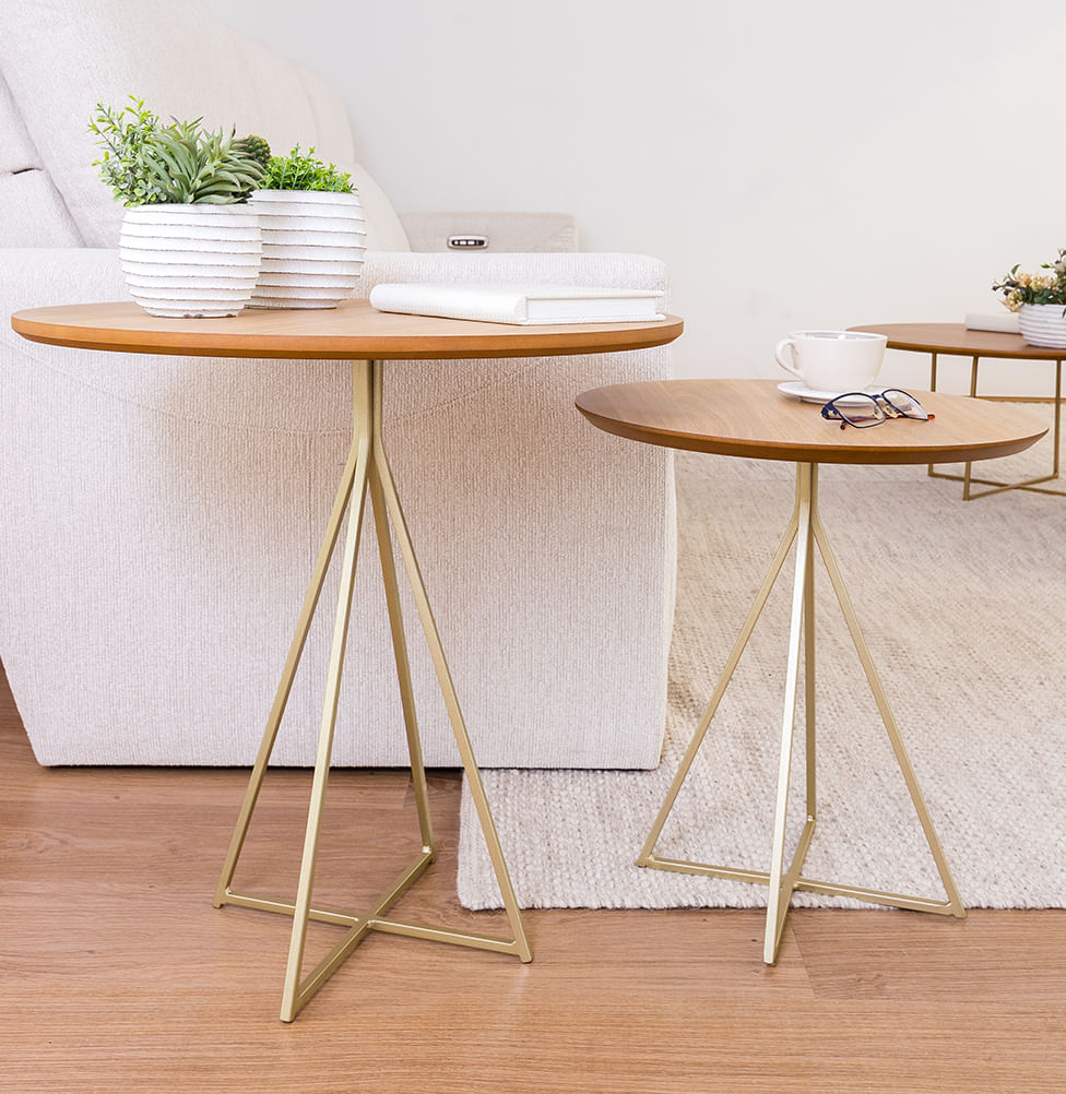 Mesa Lateral Prisma com Base Champagne - Freijó