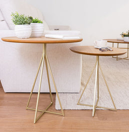 Mesa Lateral Prisma com Base Champagne - Freijó