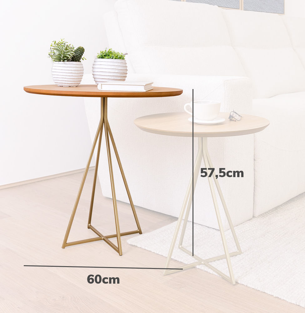 Conjunto de Mesa Lateral Prisma com Base Champagne - Freijó 