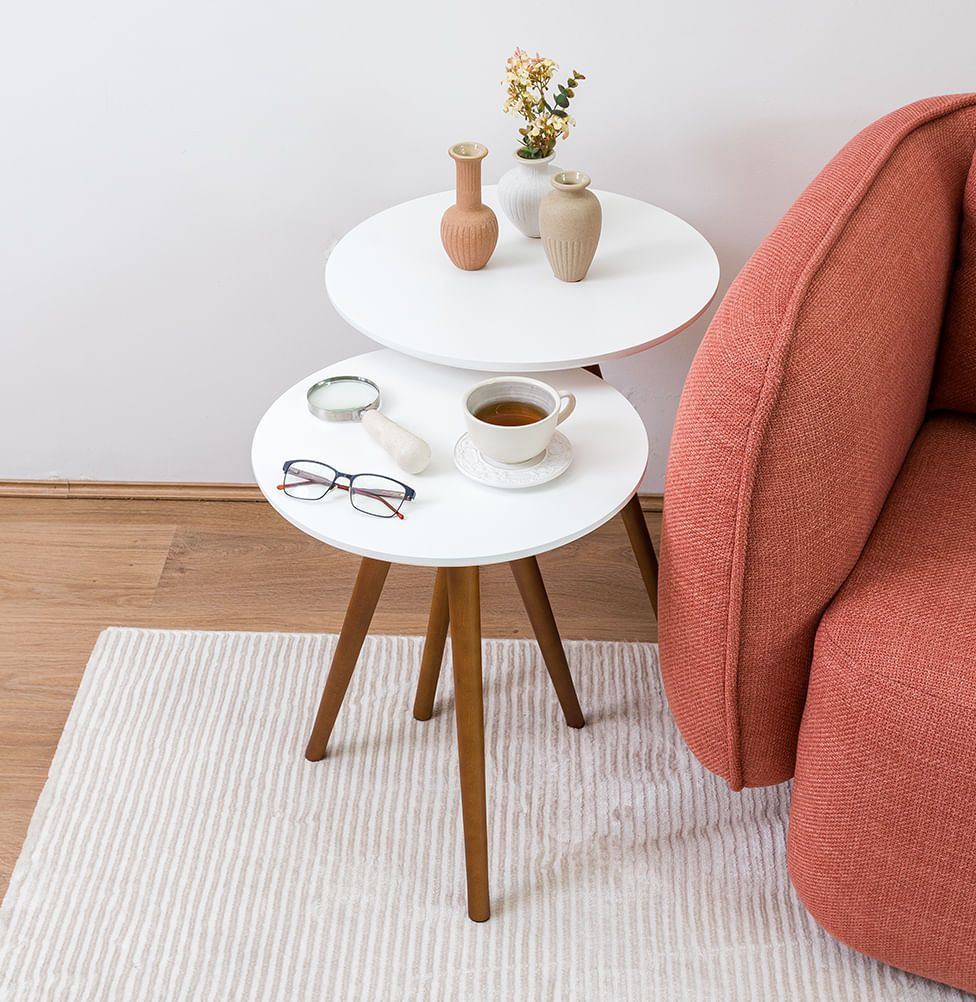 Conjunto Mesa Lateral Tria com Pé Mel - Branco
