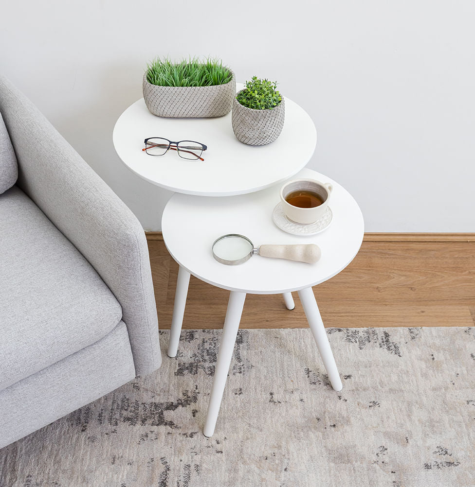 Conjunto de Mesas Lateral Tria com Pé Branco - Branco