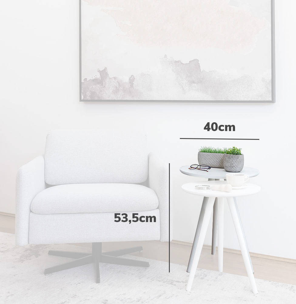 Conjunto de Mesas Lateral Tria com Pé Branco - Branco