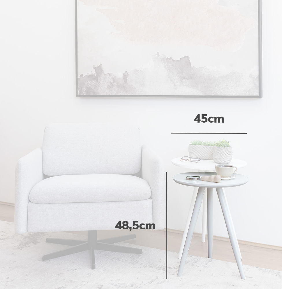 Conjunto de Mesas Lateral Tria com Pé Branco - Branco