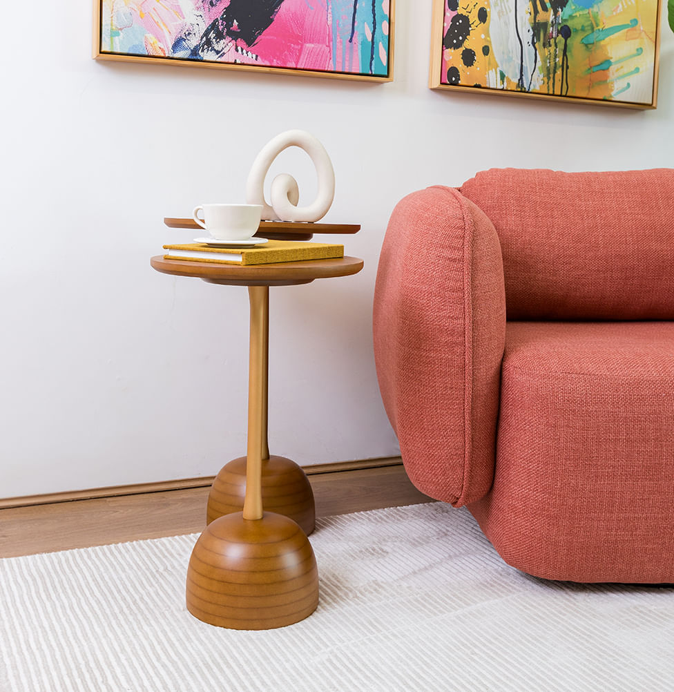 Mesa Lateral Órbita com Haste Champagne - Mel