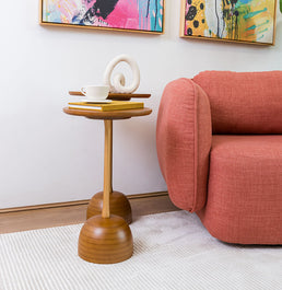 Conjunto de Mesas Lateral Órbita com Haste Champagne - Mel