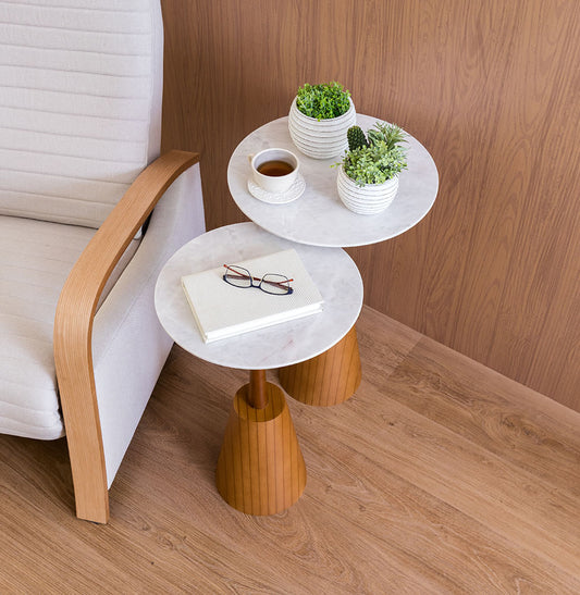 Conjunto de Mesa Lateral Duna com Haste Mel - Branco 
