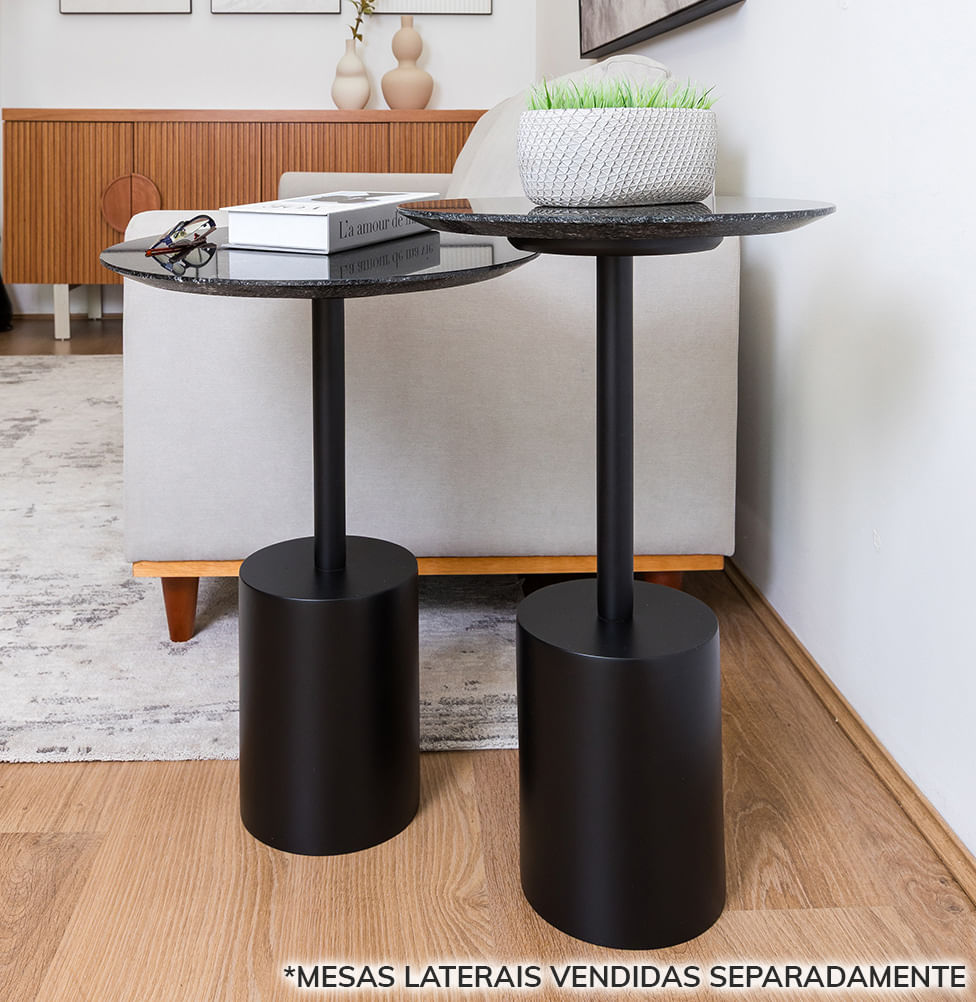 Mesa Lateral Gaia com Haste Preta - Preto