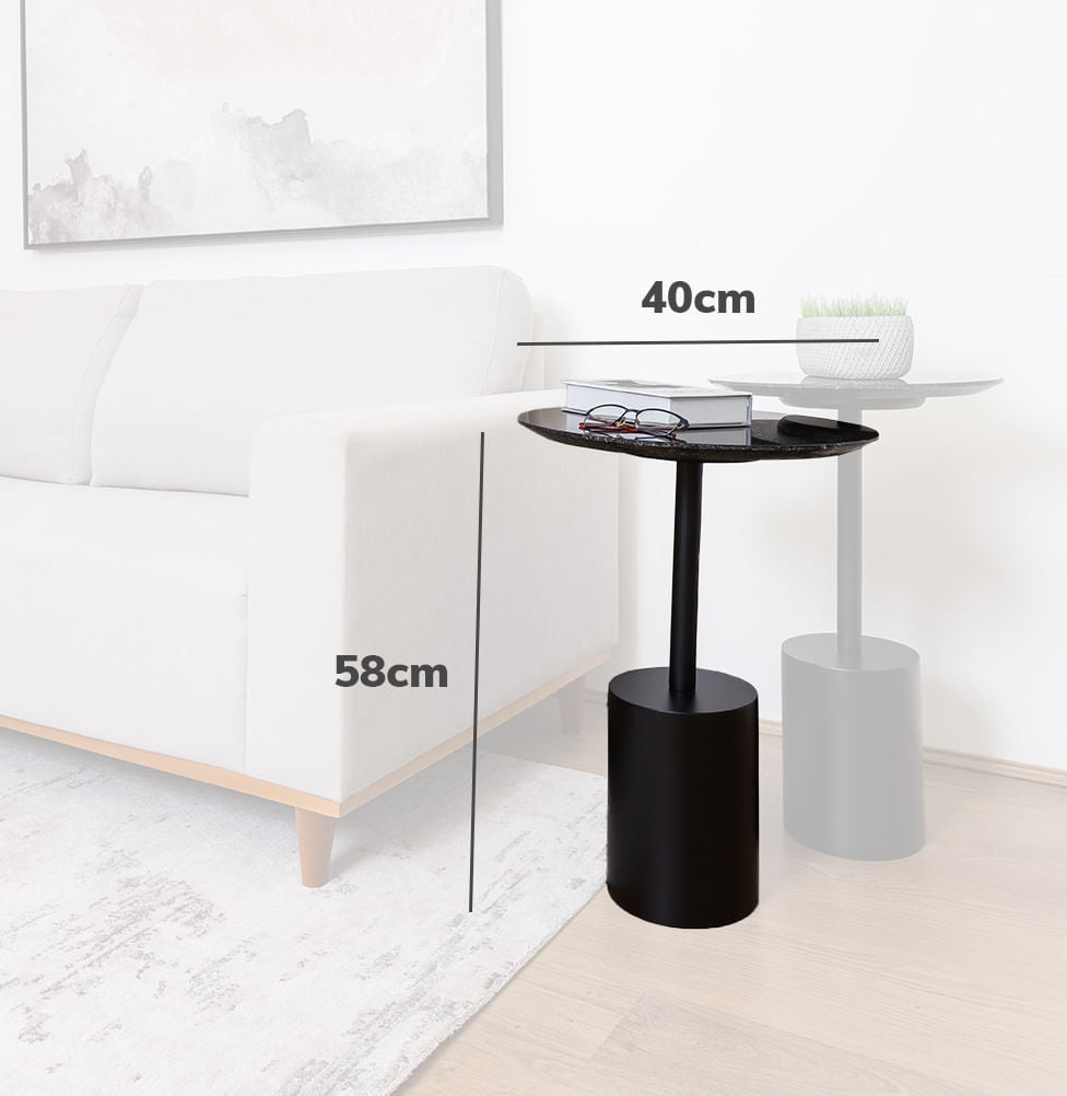 Mesa Lateral Gaia com Haste Preta - Preto