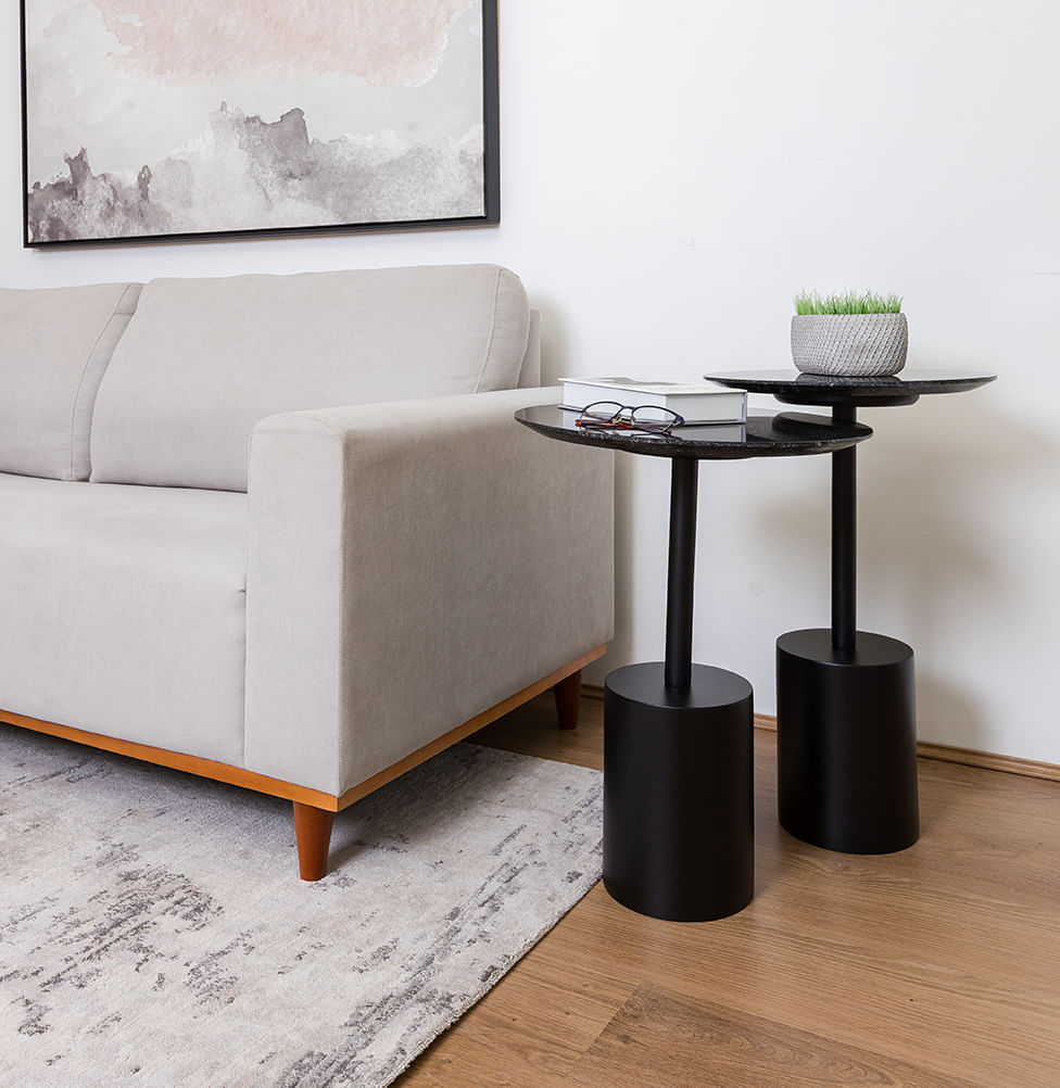 Mesa Lateral Gaia com Haste Preta - Preto