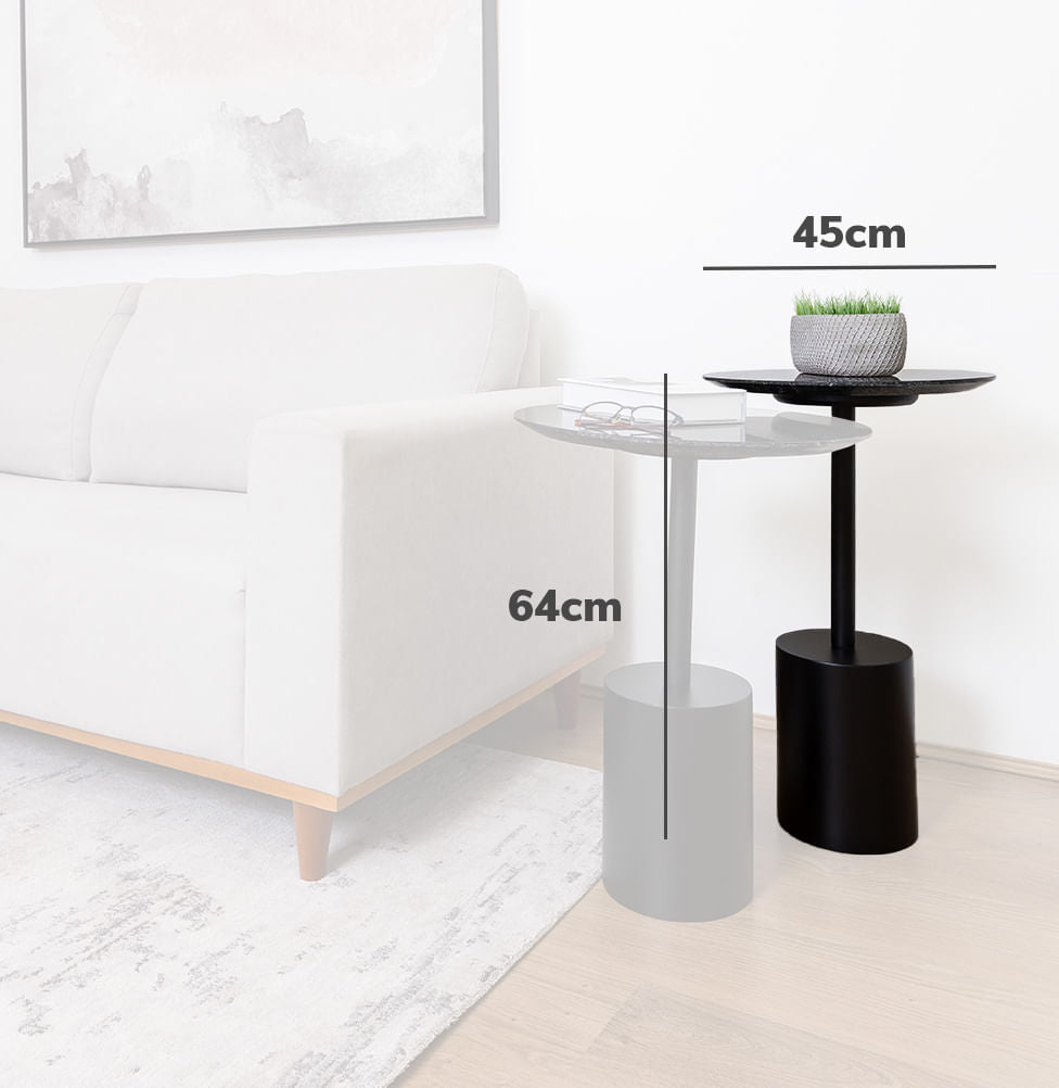Conjunto de Mesa Lateral Gaia com Haste Preta - Preto