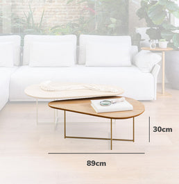Conjunto de Mesa de Centro Ella com Base Champagne - Freijó