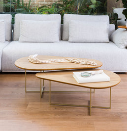 Conjunto de Mesa de Centro Ella com Base Champagne - Freijó