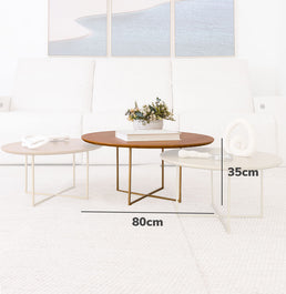 Conjunto com 3 Mesas de Centro Prisma com Base Champagne - Cinamomo 