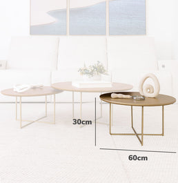 Conjunto com 3 Mesas de Centro Prisma com Base Champagne - Cinamomo 